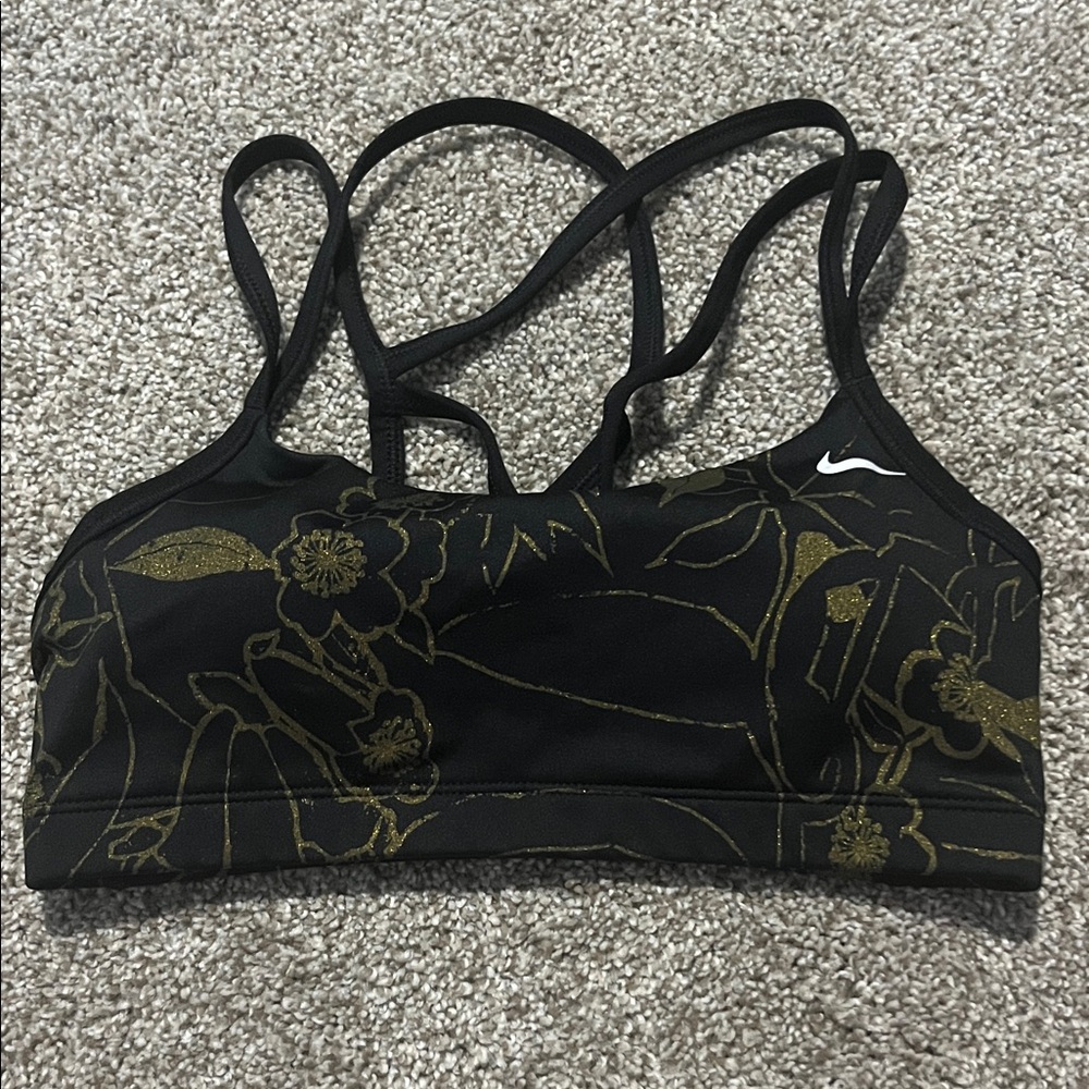 NWOT Nike Women's Black and Gold Floral Sports Bra